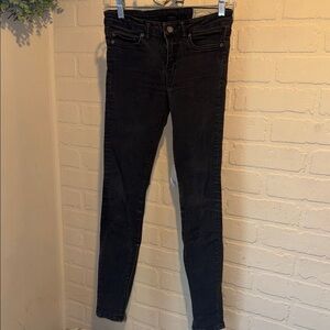 All Saints jeans black faded distressed skinny zipper ankles